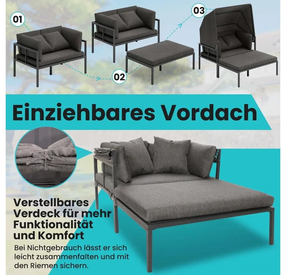 Melko Gartenlounge-Set Sonneninsel inkl. Sonnendach Aluminium Grau - Bild 3