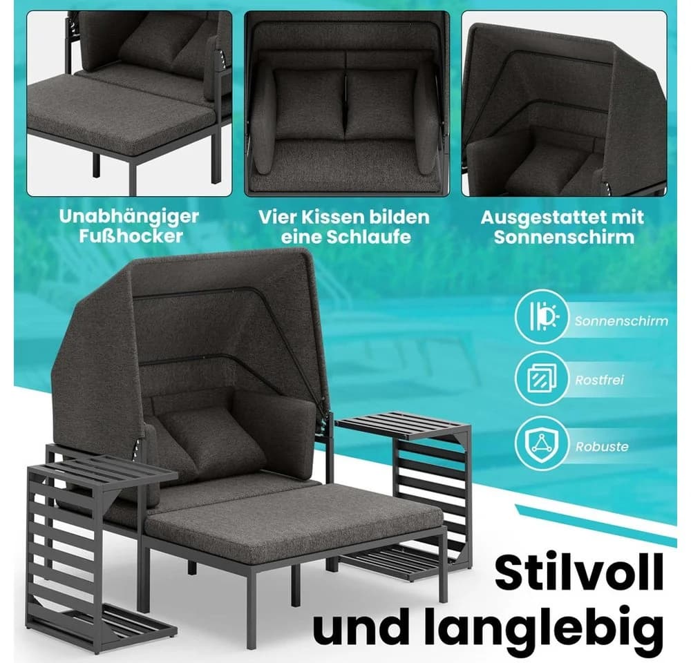 Melko Gartenlounge-Set Sonneninsel inkl. Sonnendach Aluminium Grau - Bild 4
