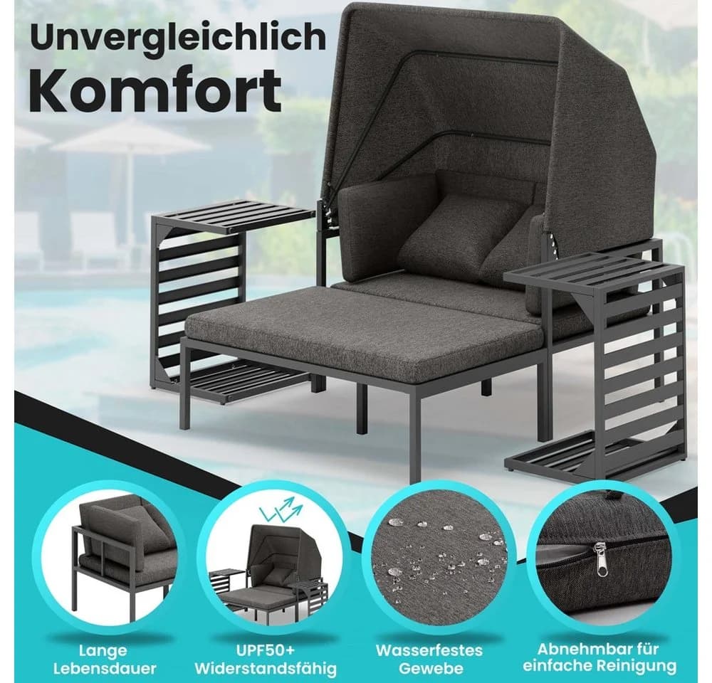 Melko Gartenlounge-Set Sonneninsel inkl. Sonnendach Aluminium Grau - Bild 5