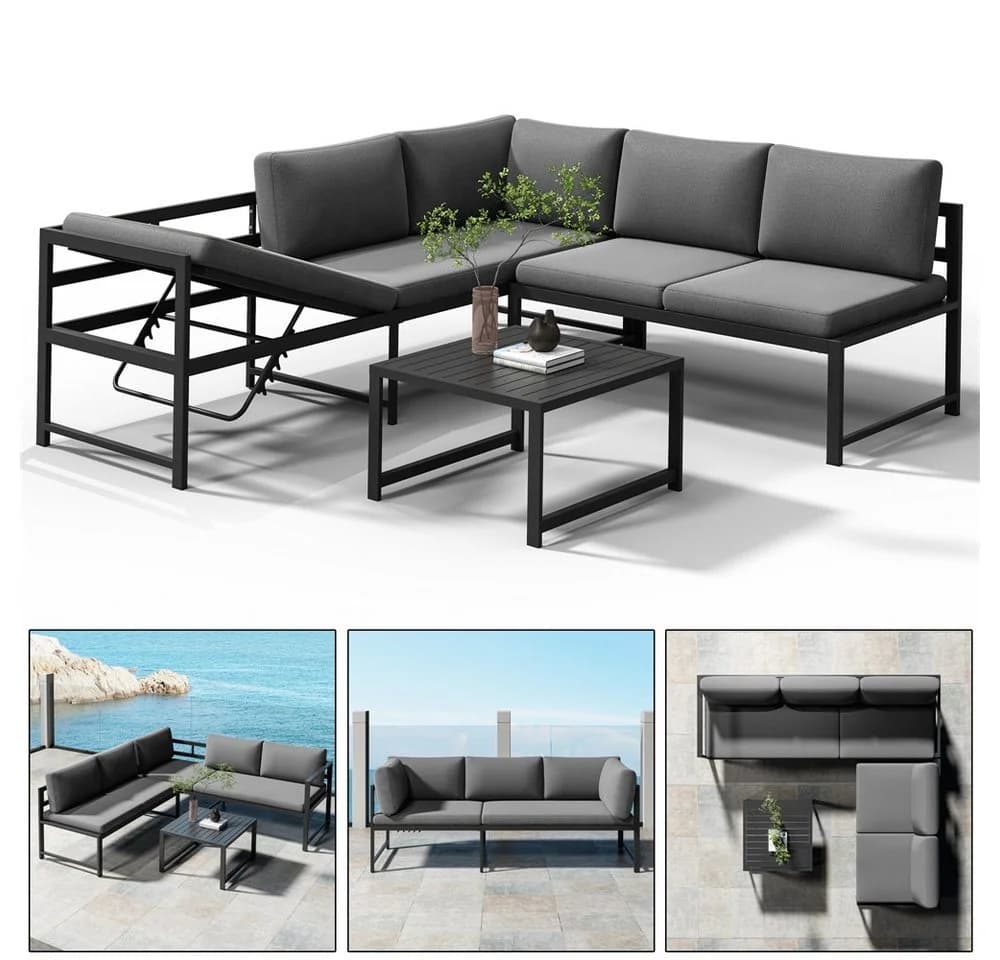 Melko Gartenlounge-Set Ecklounge mit Liegefunktion Aluminium Sitzgruppe wetterfest Grau