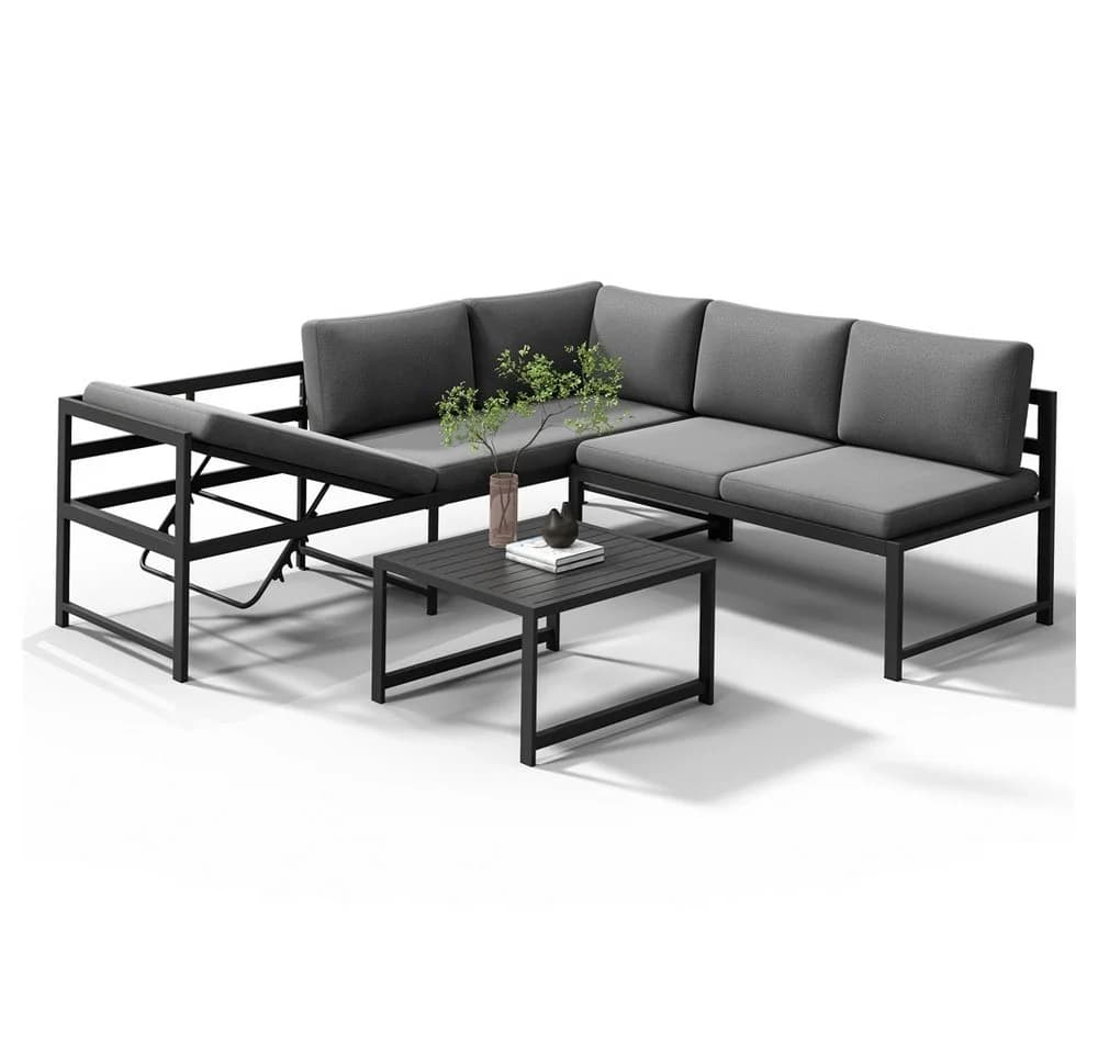 Melko Gartenlounge-Set Ecklounge mit Liegefunktion Aluminium Sitzgruppe wetterfest Grau - Bild 2