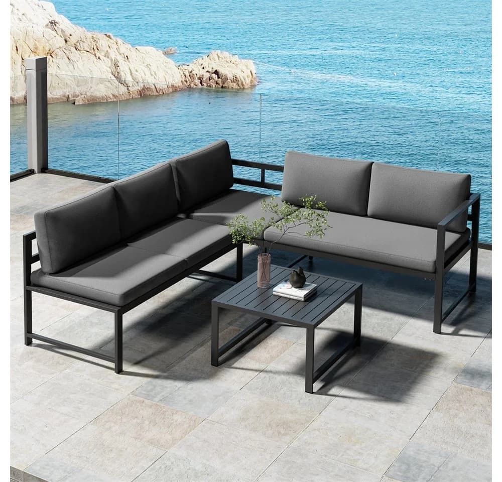 Melko Gartenlounge-Set Ecklounge mit Liegefunktion Aluminium Sitzgruppe wetterfest Grau - Bild 3