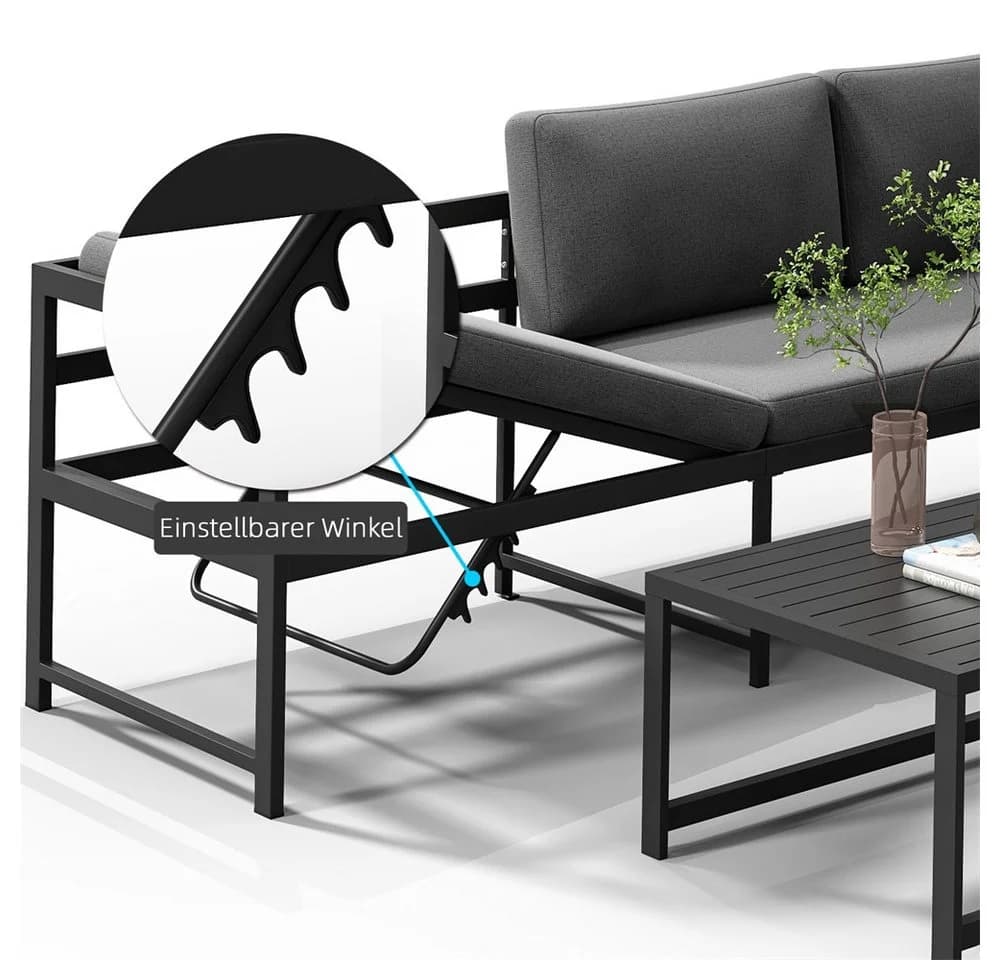 Melko Gartenlounge-Set Ecklounge mit Liegefunktion Aluminium Sitzgruppe wetterfest Grau - Bild 5