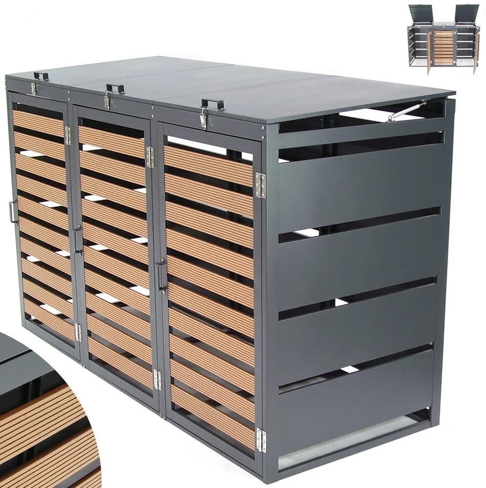 Apex Mülltonnenbox 3-fach 240L WPC Holzoptik Anthrazitgrau - Bild 2