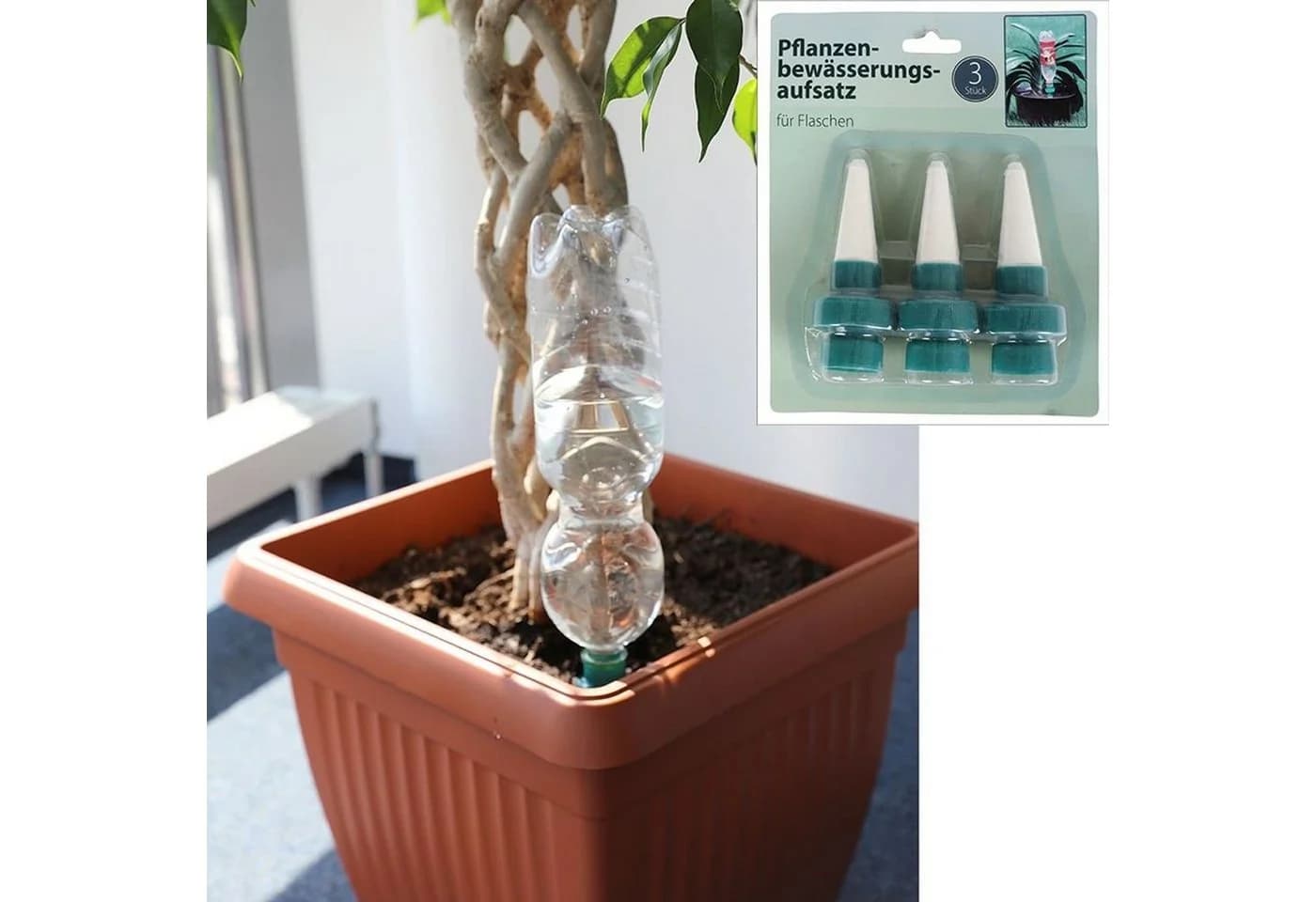 BURI Bewässerungssystem Pflanzenbewässerungsaufsatz 3er-Set Blumentopf Wasserspender