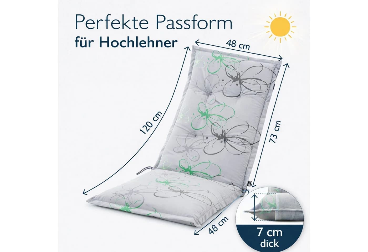 BURI Hochlehnerauflage Gartenstuhlauflagen Blumenmuster UV-lichtecht 4er Set