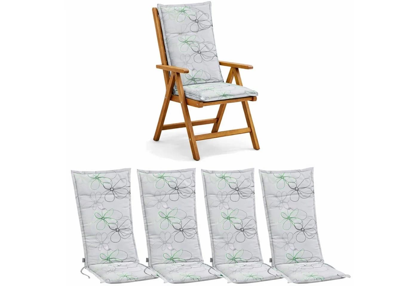 BURI Hochlehnerauflage Gartenstuhlauflagen Blumenmuster UV-lichtecht 4er Set - Bild 2