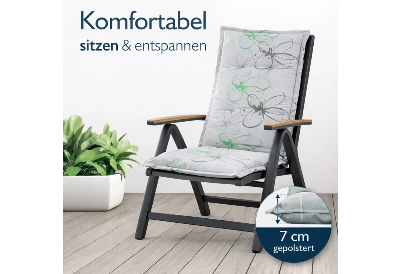 BURI Hochlehnerauflage Gartenstuhlauflagen Blumenmuster UV-lichtecht 4er Set - Bild 3