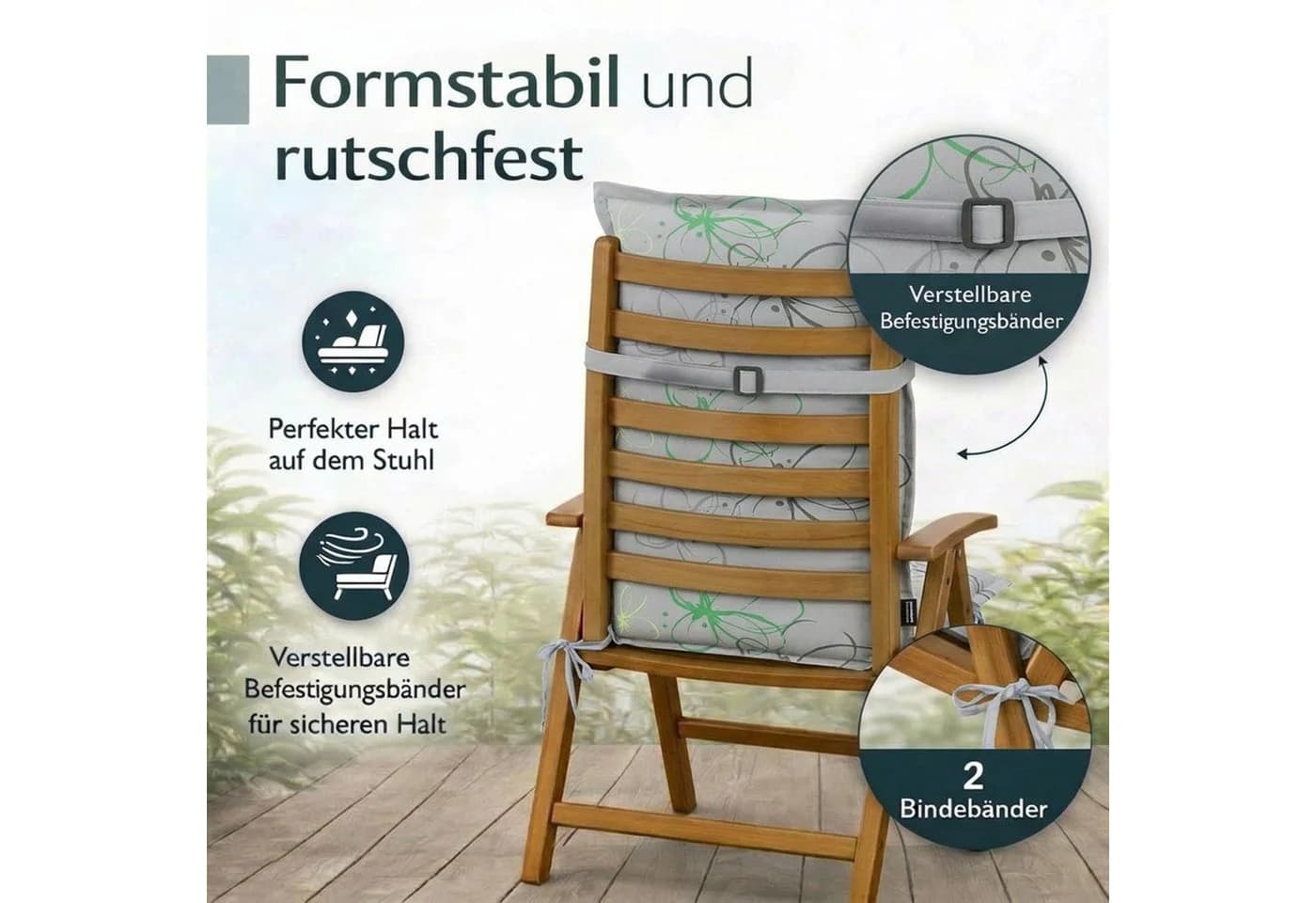 BURI Hochlehnerauflage Gartenstuhlauflagen Blumenmuster UV-lichtecht 4er Set - Bild 4