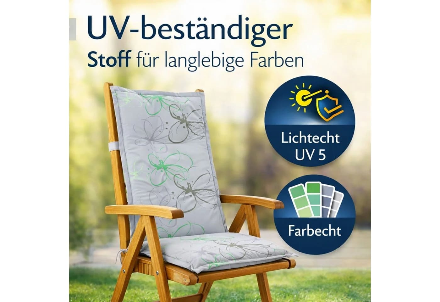 BURI Hochlehnerauflage Gartenstuhlauflagen Blumenmuster UV-lichtecht 4er Set - Bild 5