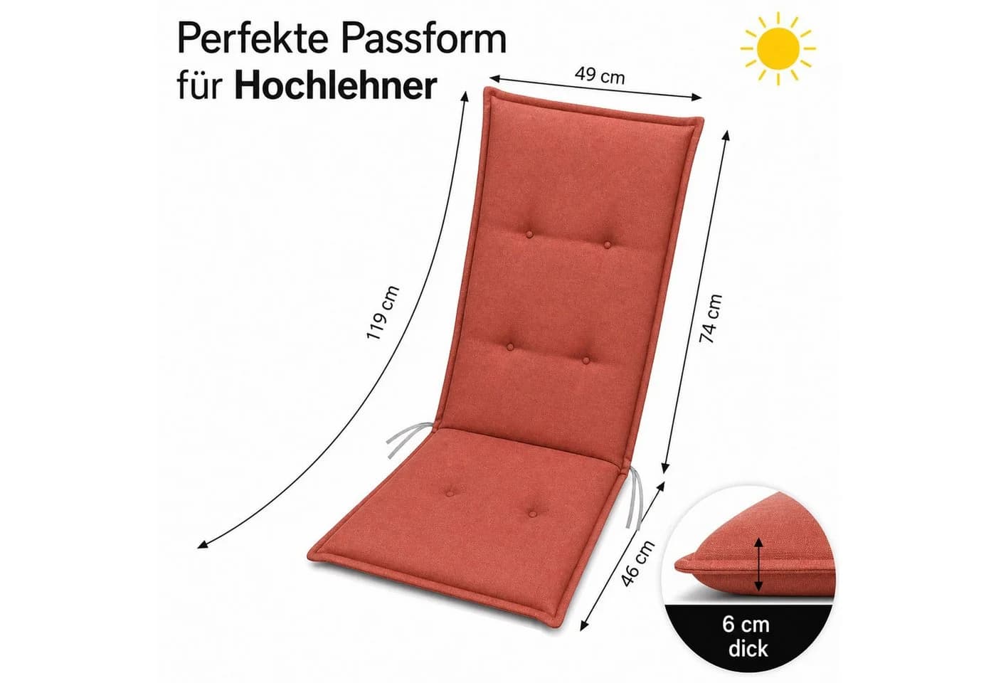 BURI Hochlehnerauflage Sitzkissen Polster für Sessel Gartenstuhl Kissen