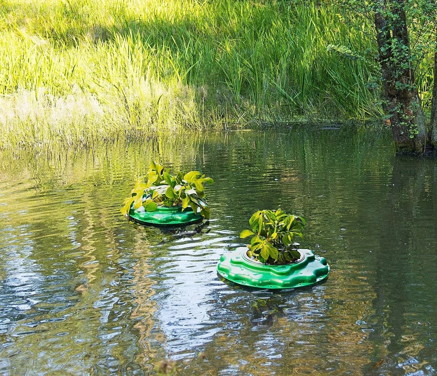 BURI Schwimmender Pflanzkübel 2er Set Grün Schwarz Gartenteich