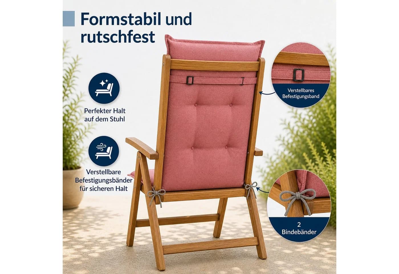 BURI Hochlehnerauflage Gartenstuhlauflagen Schaumstofffüllung Terrakotta - Bild 4