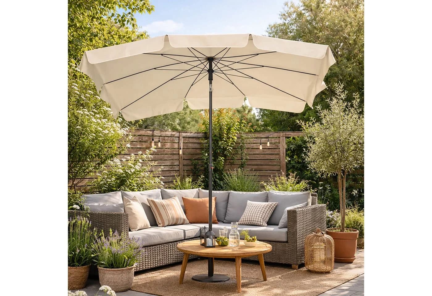 BURI Sonnenschirm Beige Natur 210x140 cm Rechteckig Knickbar