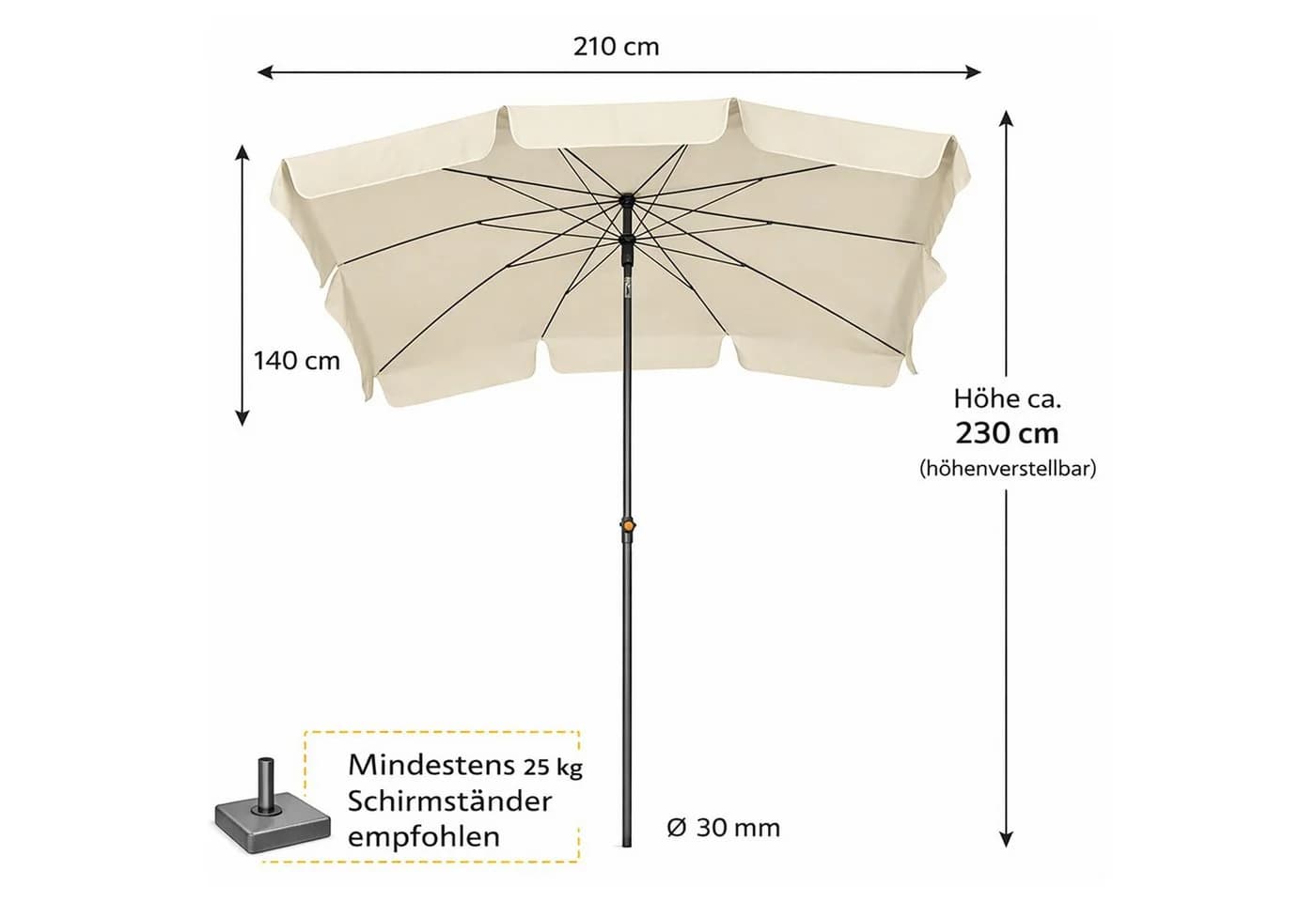 BURI Sonnenschirm Beige Natur 210x140 cm Rechteckig Knickbar - Bild 5