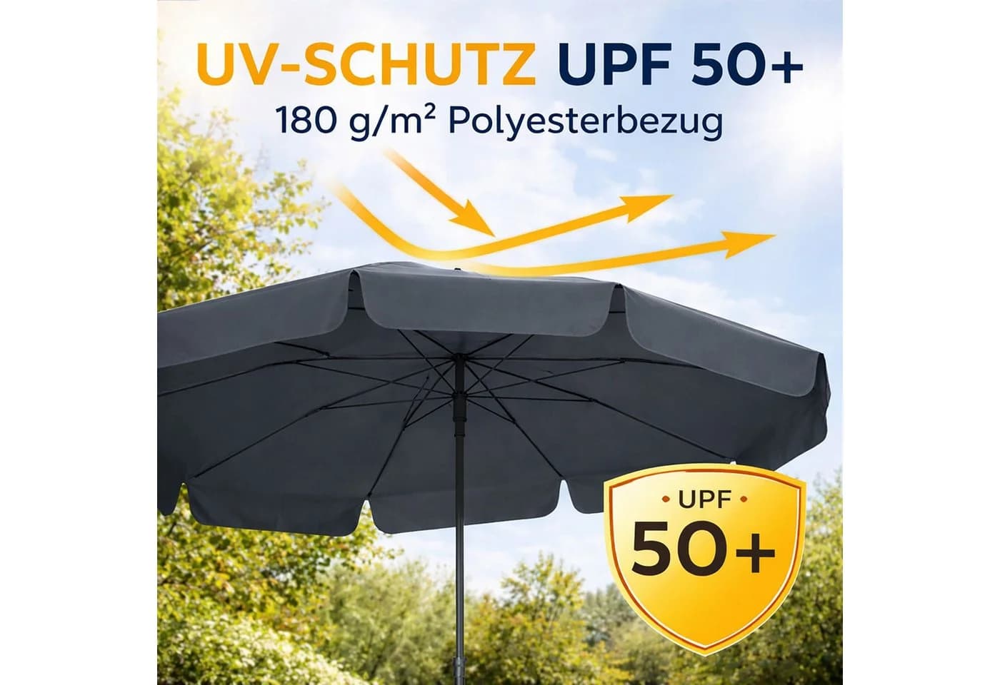 BURI Sonnenschirm 210x140 cm Grau Kippbar Push-System - Bild 3