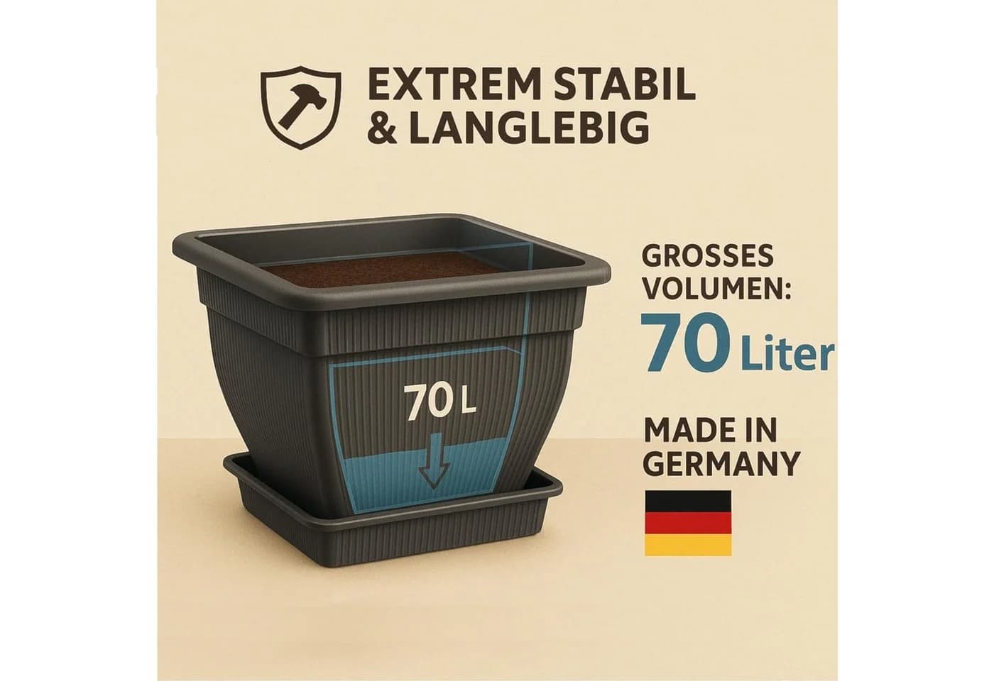 BURI Pflanzkübel XXL Grau mit Wasserspeicher - Bild 4