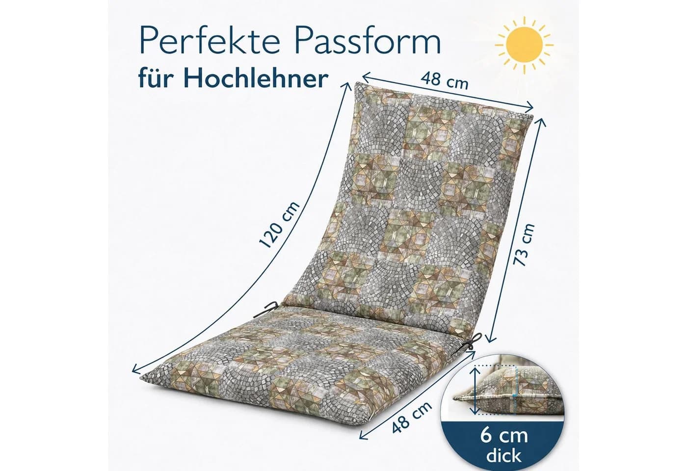 BURI Hochlehnerauflage 6er Set Grau Mosaik Design