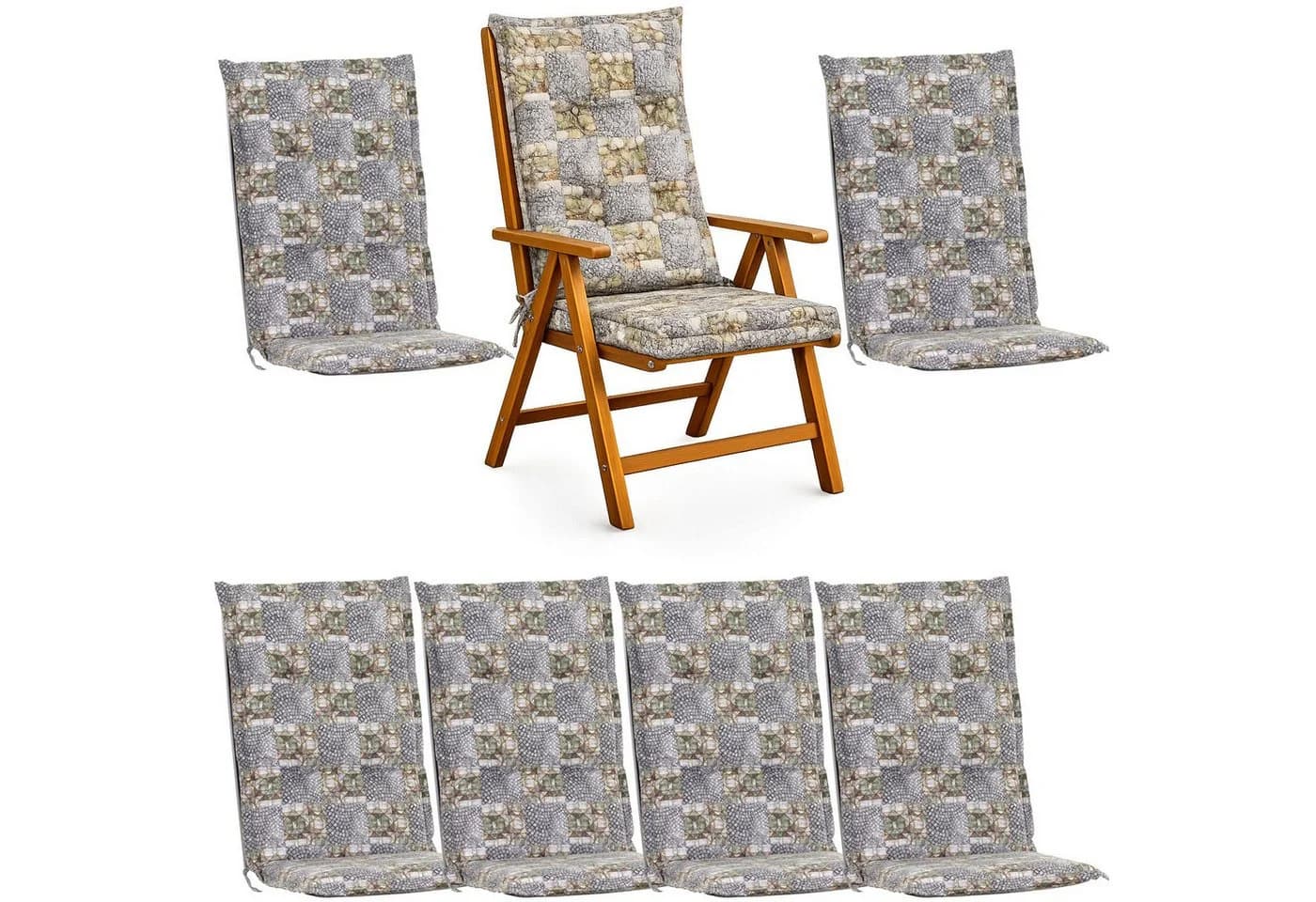 BURI Hochlehnerauflage 6er Set Grau Mosaik Design - Bild 2