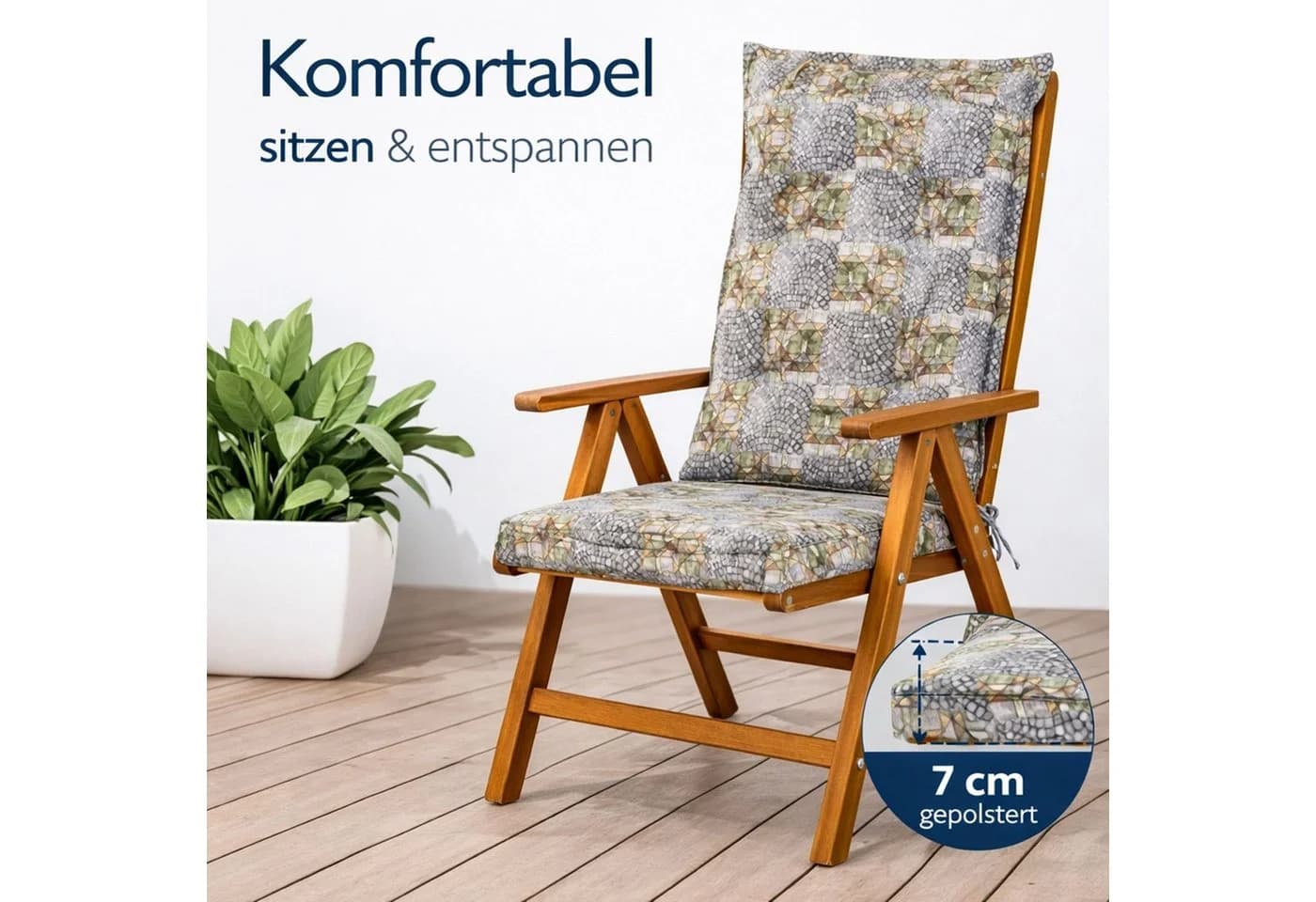 BURI Hochlehnerauflage 6er Set Grau Mosaik Design - Bild 3