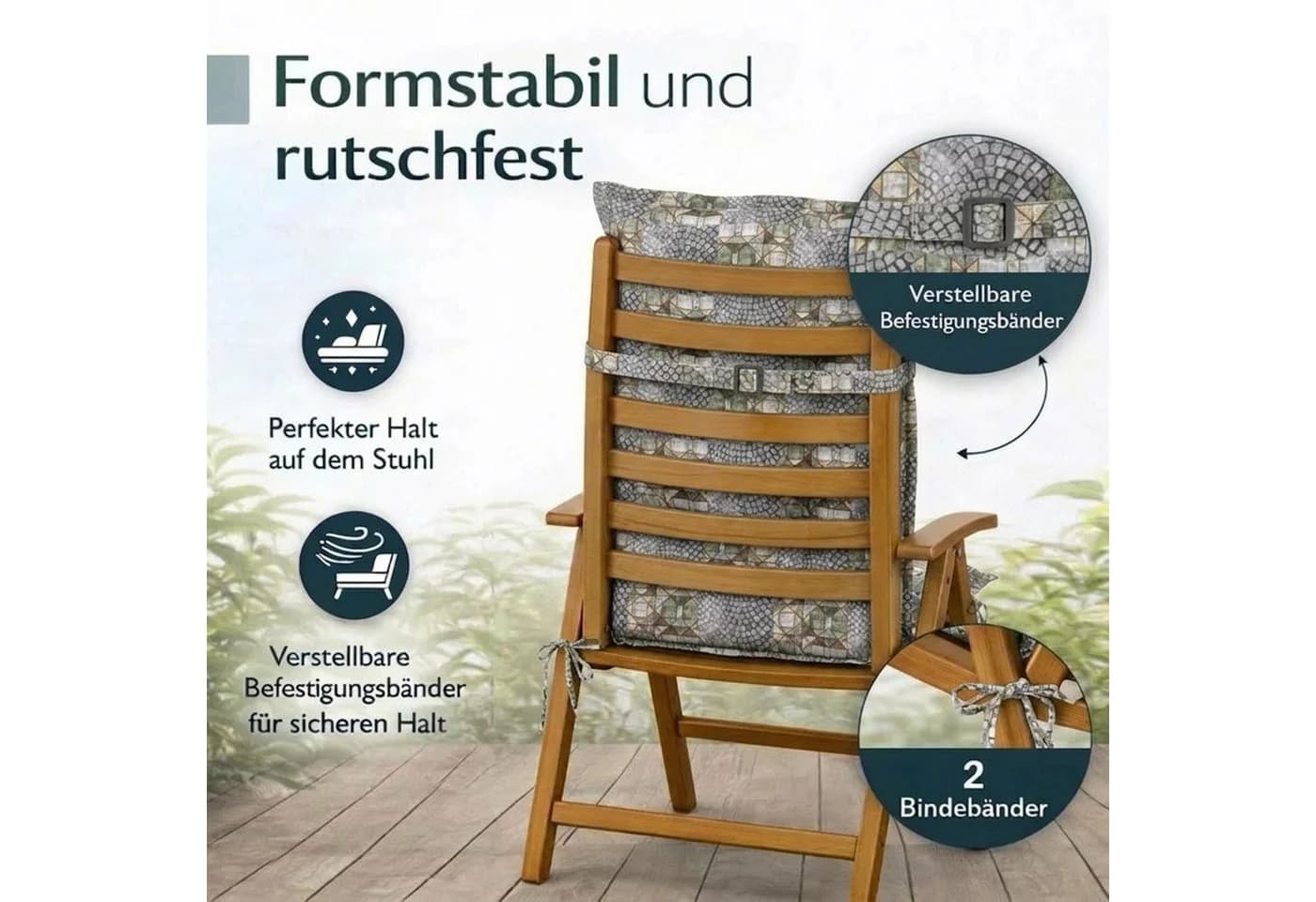 BURI Hochlehnerauflage 6er Set Grau Mosaik Design - Bild 4