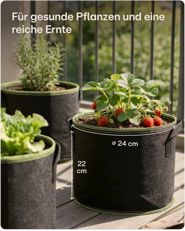 Praknu Pflanzkübel Set 5x 10L Schwarz Vliesstoff mit Beschriftungsetiketten