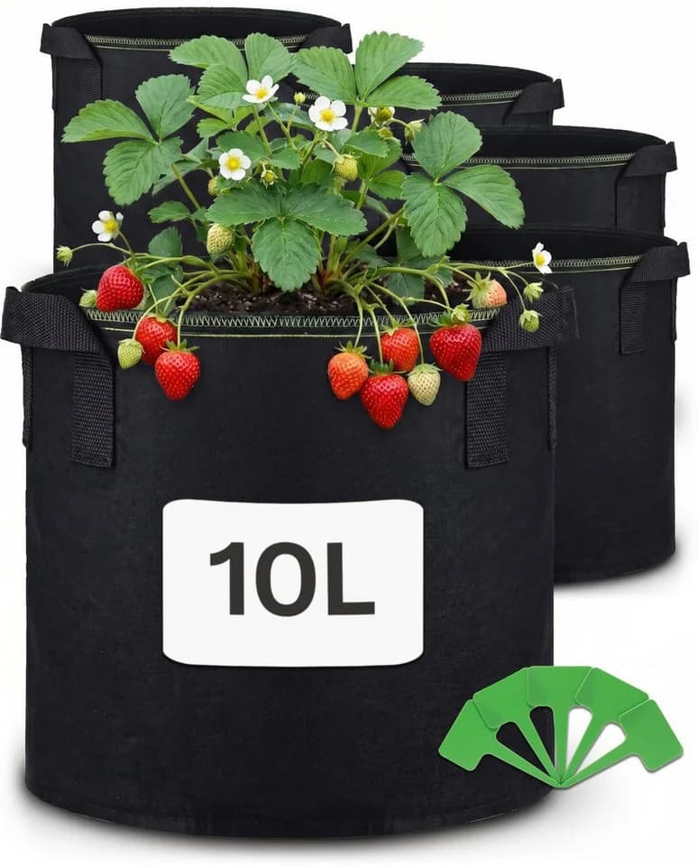 Praknu Pflanzkübel Set 5x 10L Schwarz Vliesstoff mit Beschriftungsetiketten - Bild 2