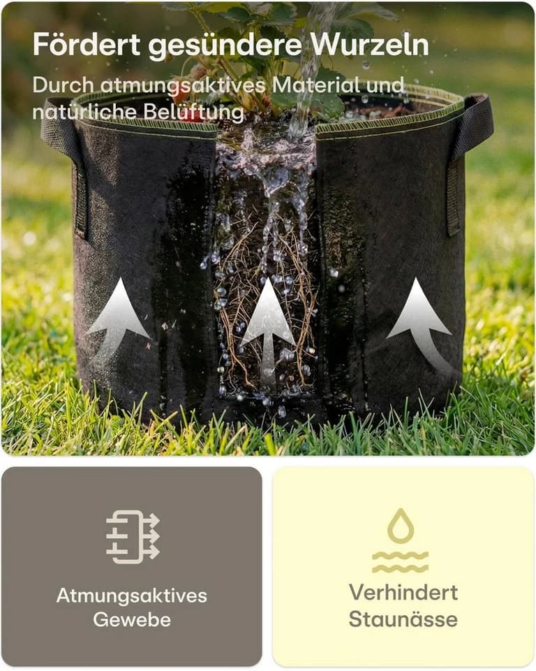 Praknu Pflanzkübel Set 5x 10L Schwarz Vliesstoff mit Beschriftungsetiketten - Bild 3