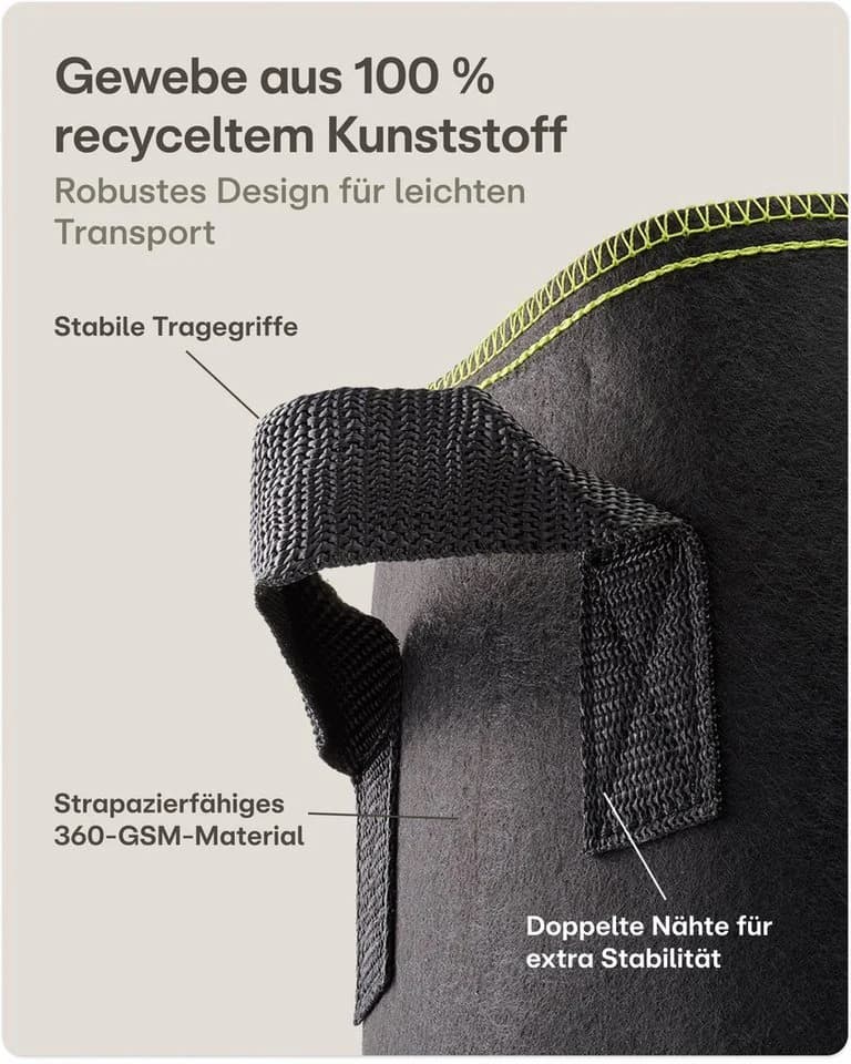 Praknu Pflanzkübel Set 5x 10L Schwarz Vliesstoff mit Beschriftungsetiketten - Bild 5