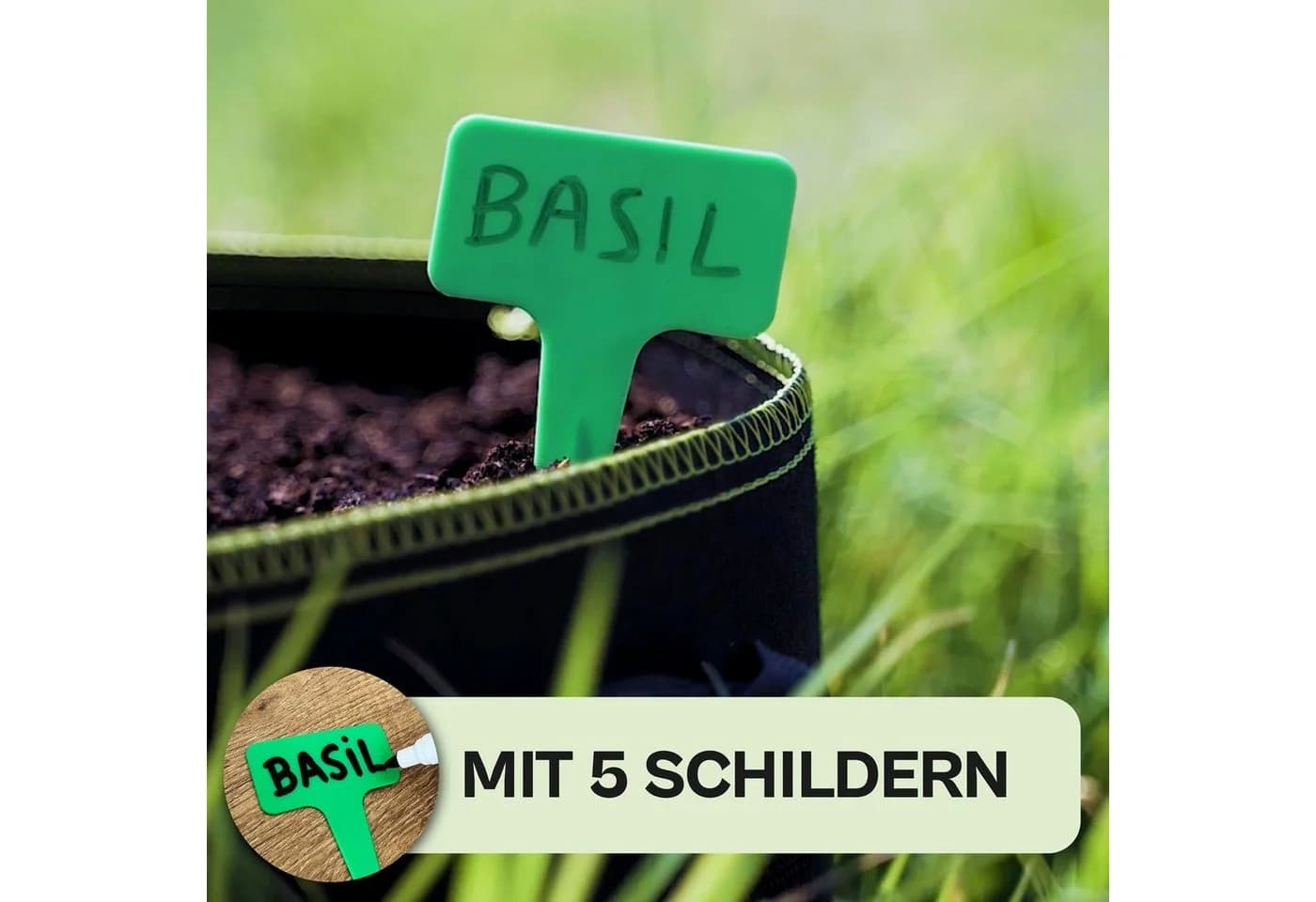 Praknu Pflanzkübel 5er Set Schwarz Vliesstoff mit Griff - Bild 4