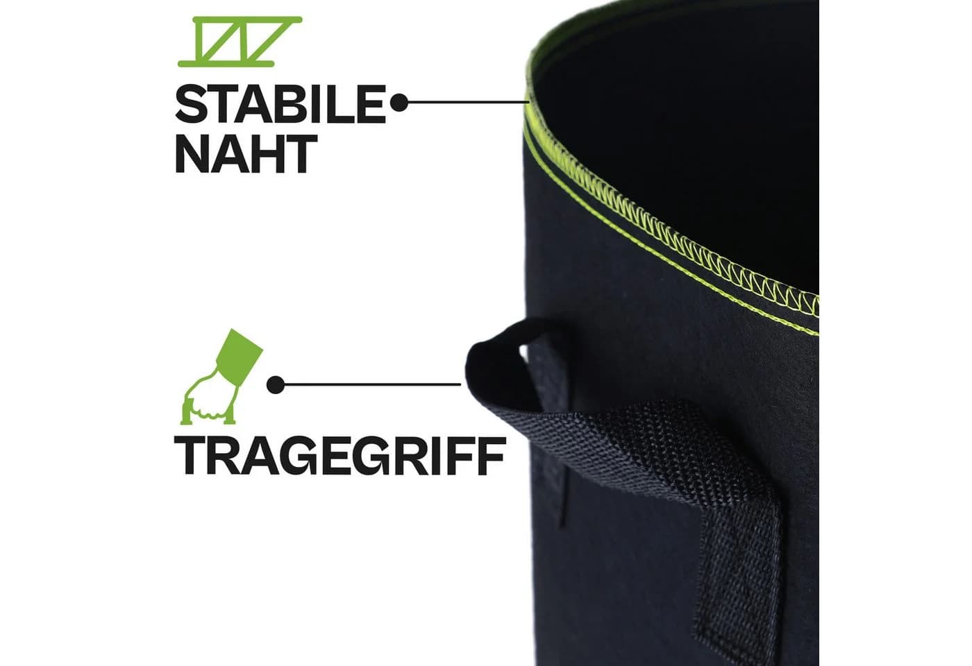 Praknu Pflanzsack 60l 3er Set Schwarz Vliesstoff mit Griff - Bild 5