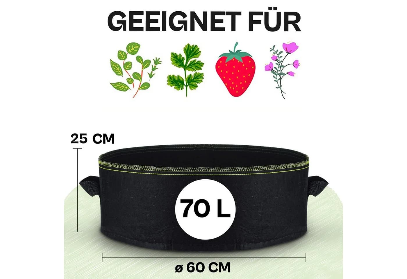 Praknu Pflanzkübel Hochbeet Pflanzsack 70L - 3er Set Vliesstoff