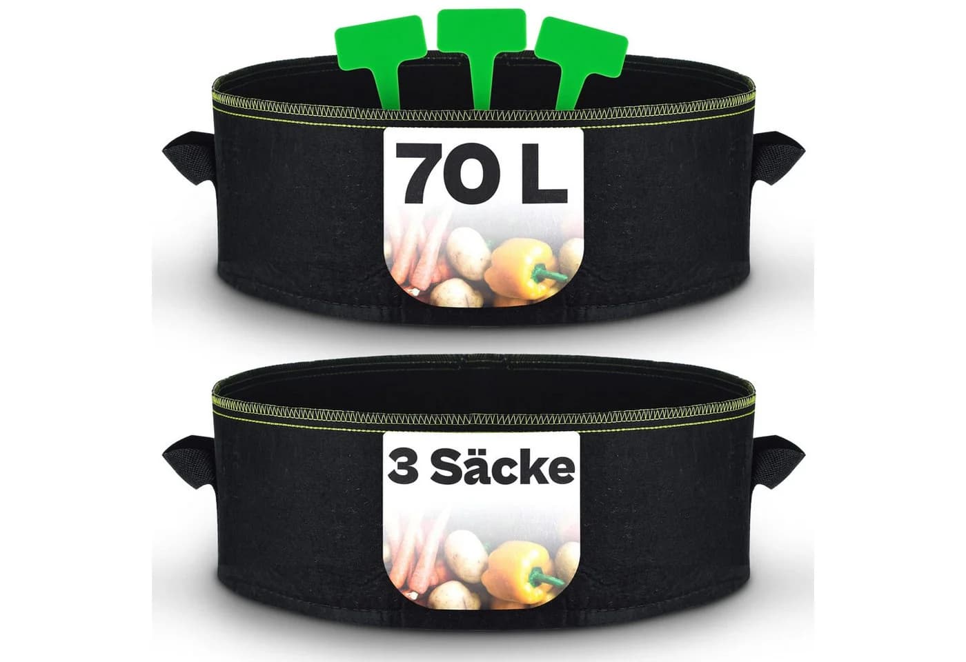 Praknu Pflanzkübel Hochbeet Pflanzsack 70L - 3er Set Vliesstoff - Bild 2