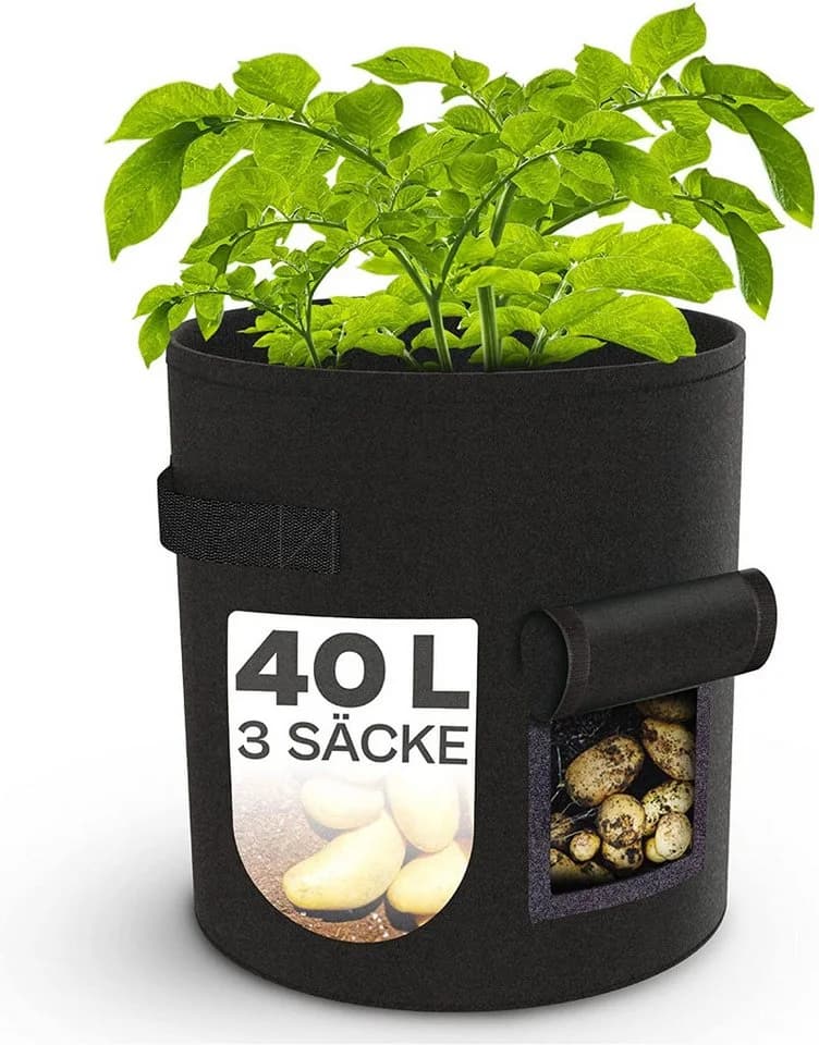 Praknu Pflanzkübel Kartoffelsack 3er Set Schwarz Vlies - Bild 2