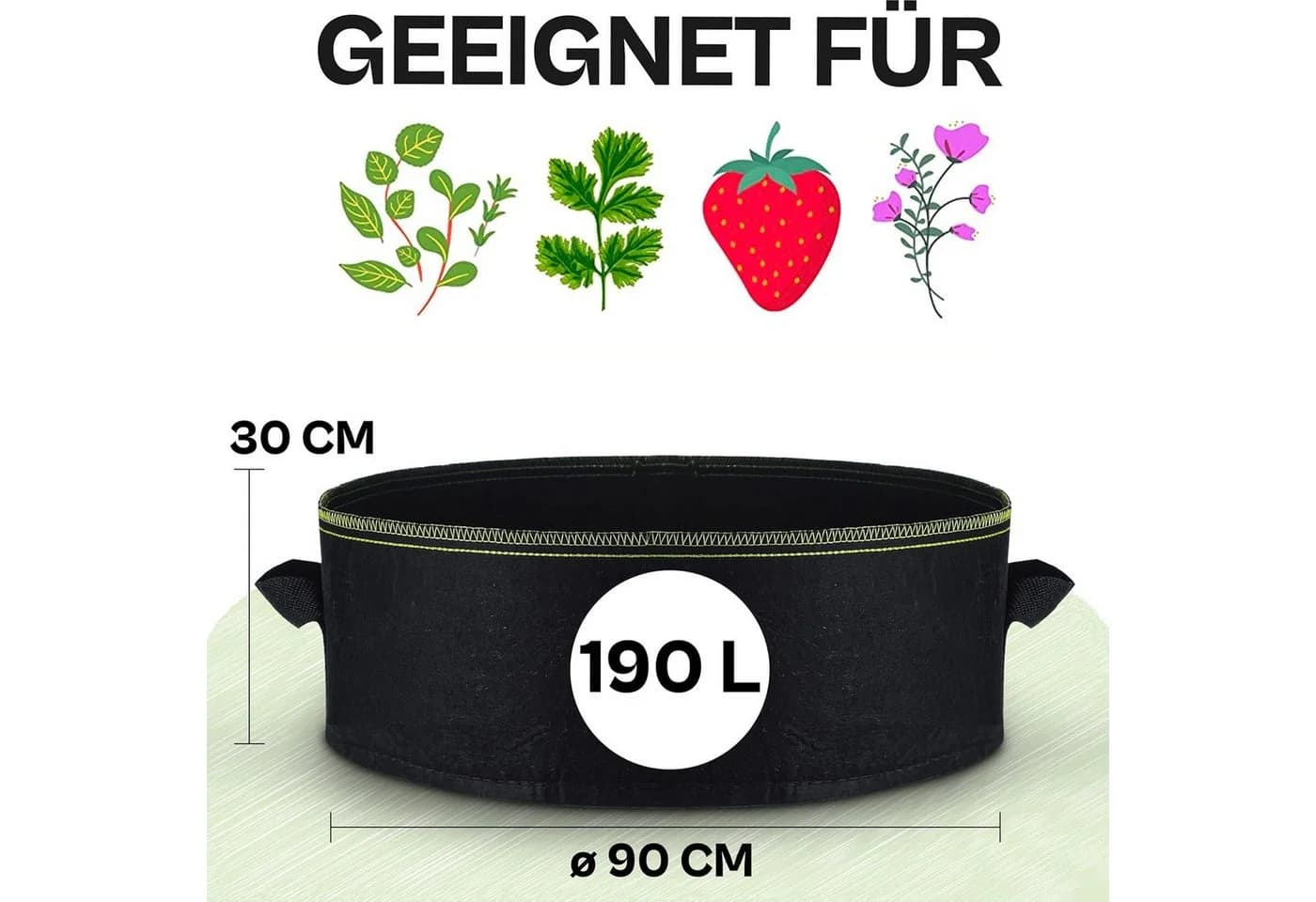 Praknu Pflanzsack 190L Schwarz Vliesstoff Stofftopf - Bild 2