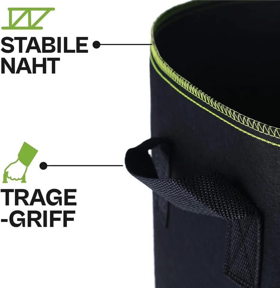Praknu Pflanzkübel 3er Set Schwarz Vliesstoff mit Griff