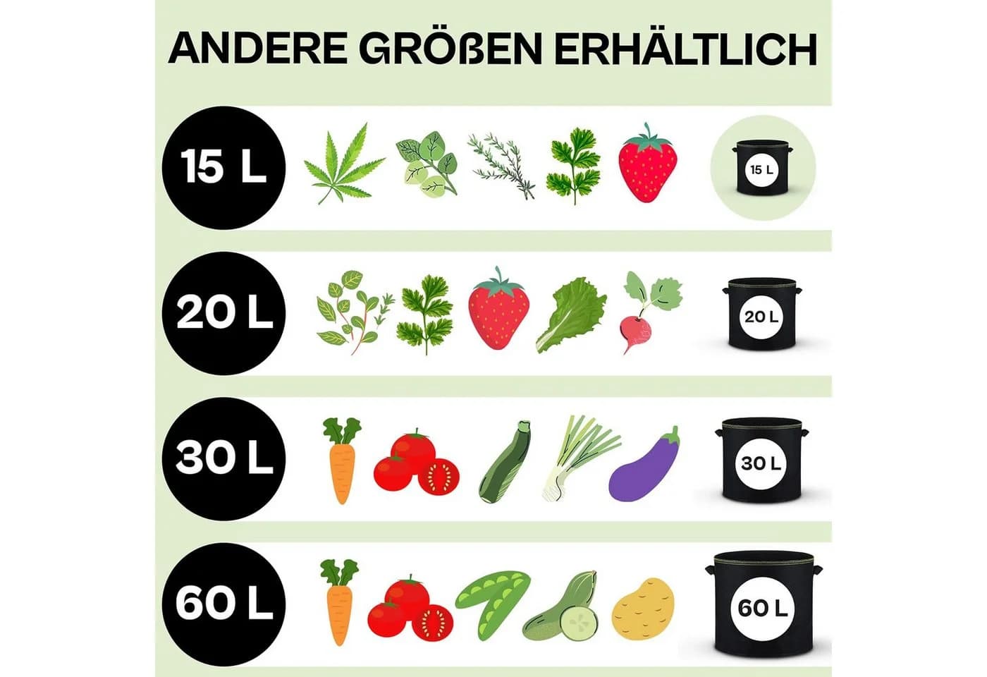 Praknu Pflanzkübel 3er Set Schwarz Vliesstoff mit Griff - Bild 4