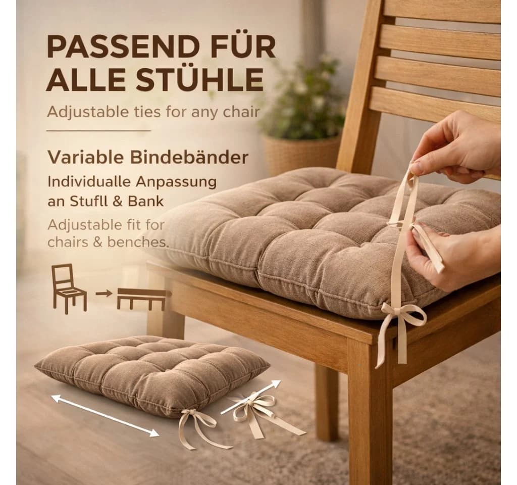 Betz Stuhlkissen mit Bändern 40x40 cm Braun - Bild 5