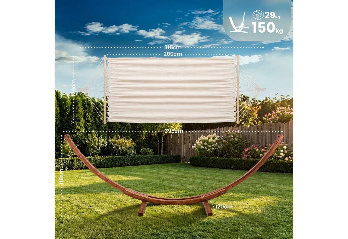 CLP Hängematte Miramar mit Eukalyptus-Gestell, beige, 150 kg belastbar - Bild 4