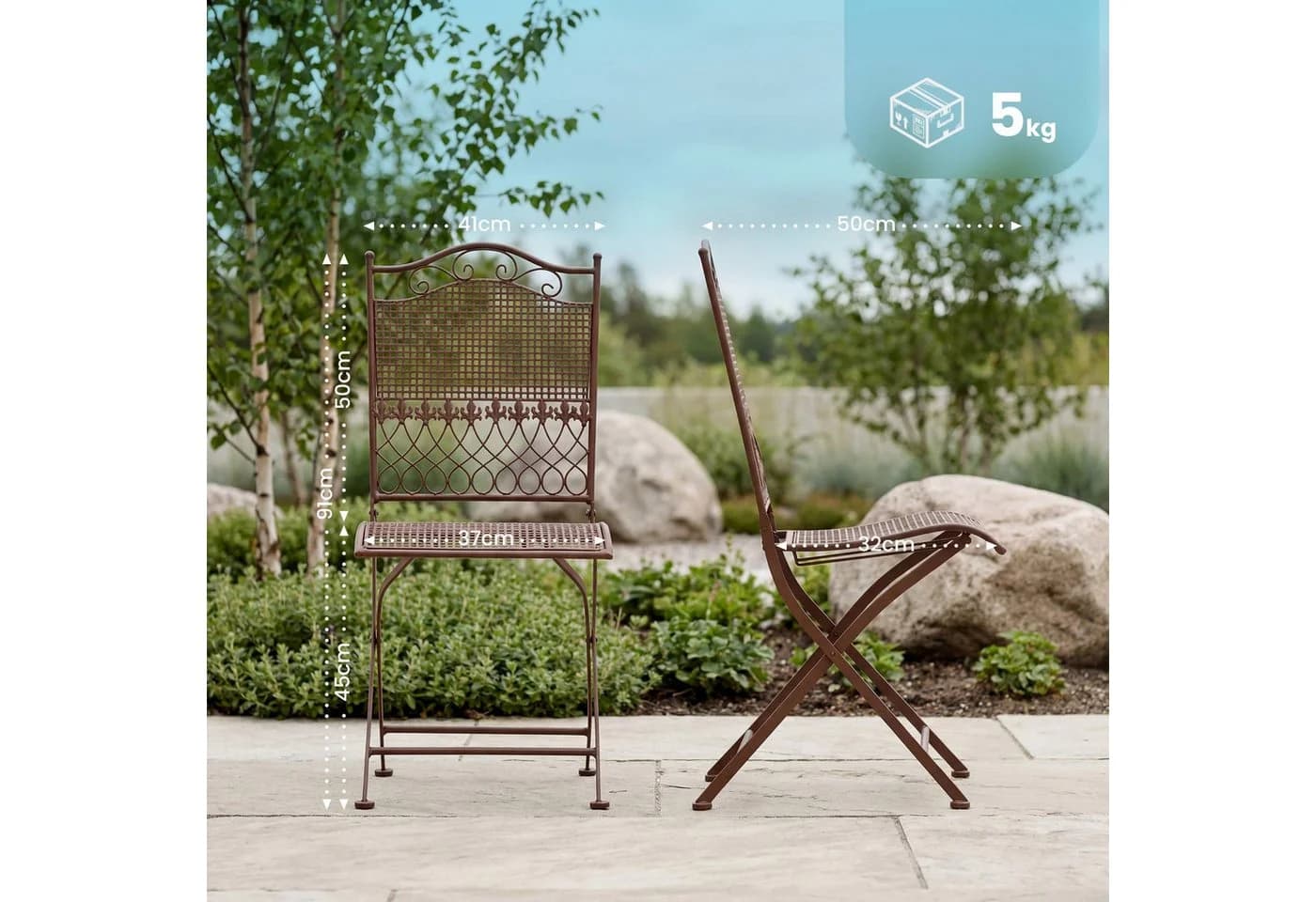 CLP 2er Set Eisen-Gartenstühle Kiran I Klappstühle mit Verzierungen - Bild 5