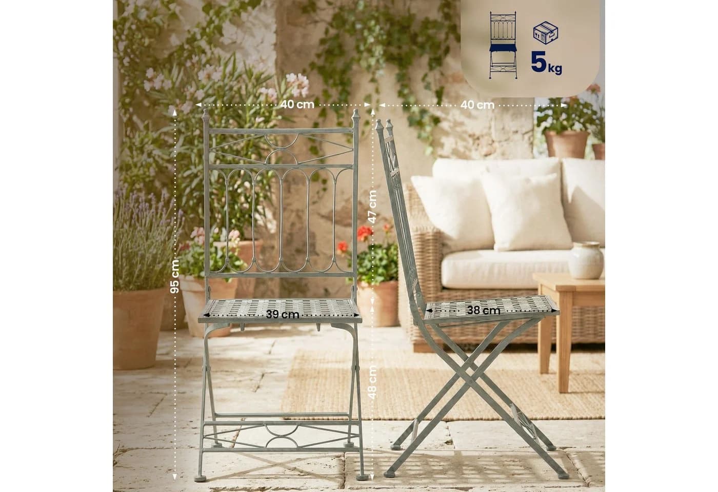 CLP 2er Set Gartenstuhl Asina Klappbar Eisen Nostalgisch Grün - Bild 2