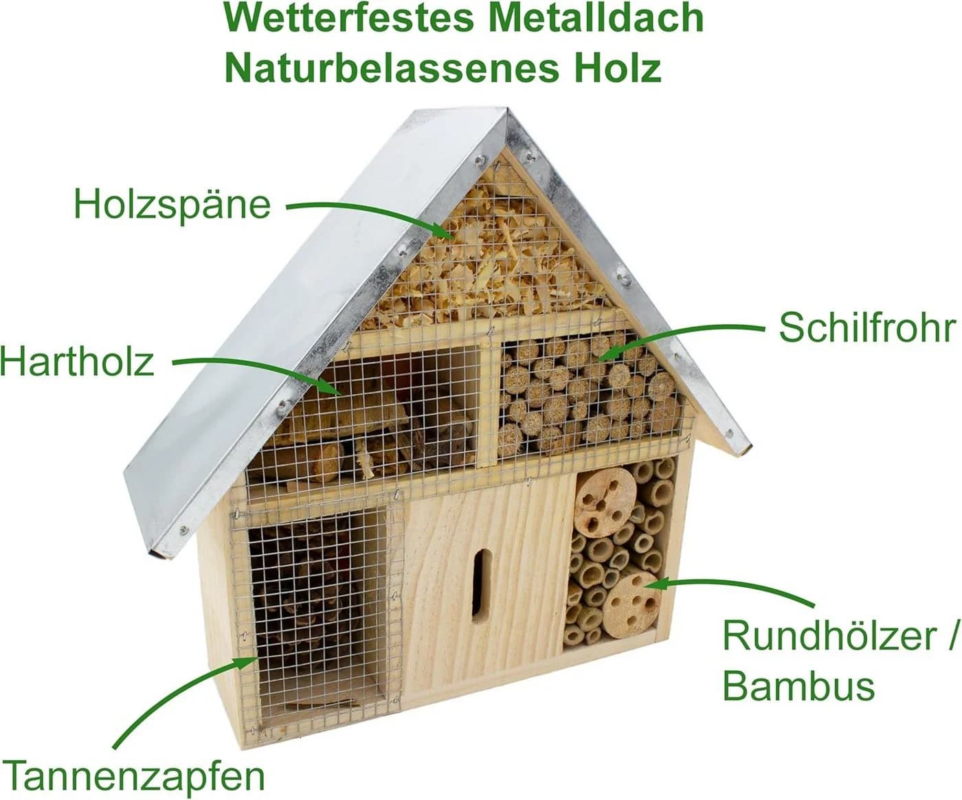 mucHome Insektenhotel mit Metalldach Naturholz
