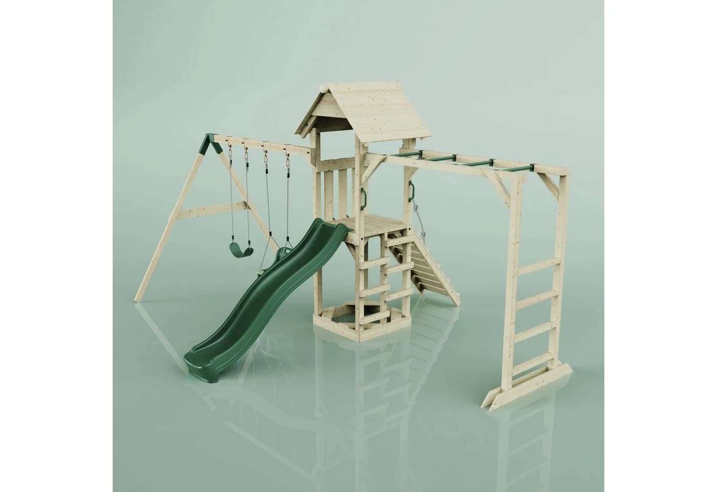 OutdoorToys Spielturm Örebro Holz Grün mit Schaukel & Rutsche
