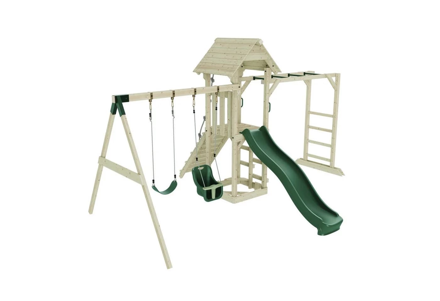 OutdoorToys Spielturm Örebro Holz Grün mit Schaukel & Rutsche - Bild 2
