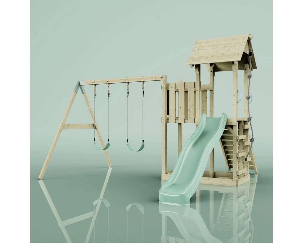 OutdoorToys Spielturm Uppsala Holz Grün mit Schaukel & Rutsche