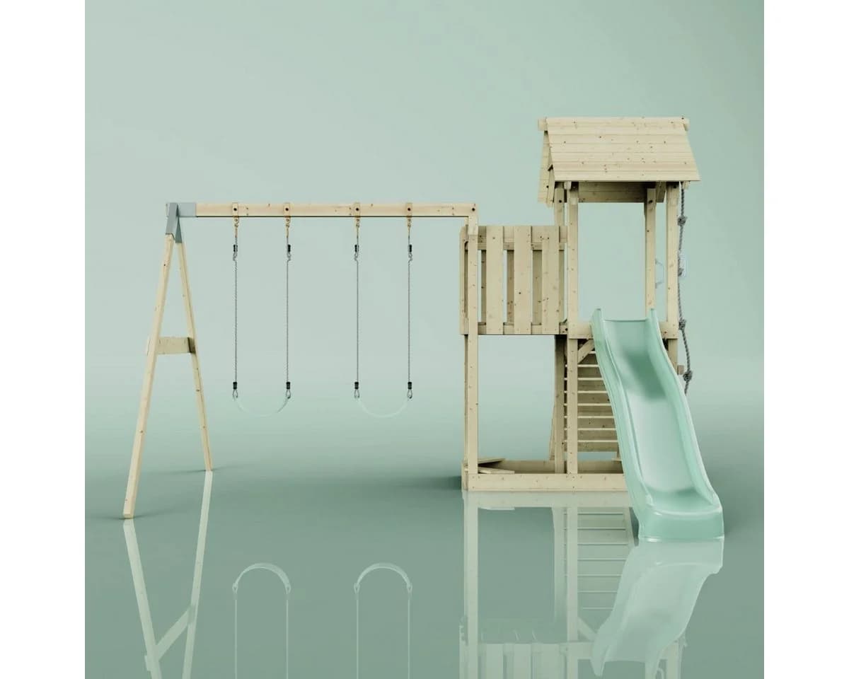OutdoorToys Spielturm Uppsala Holz Grün mit Schaukel & Rutsche - Bild 3