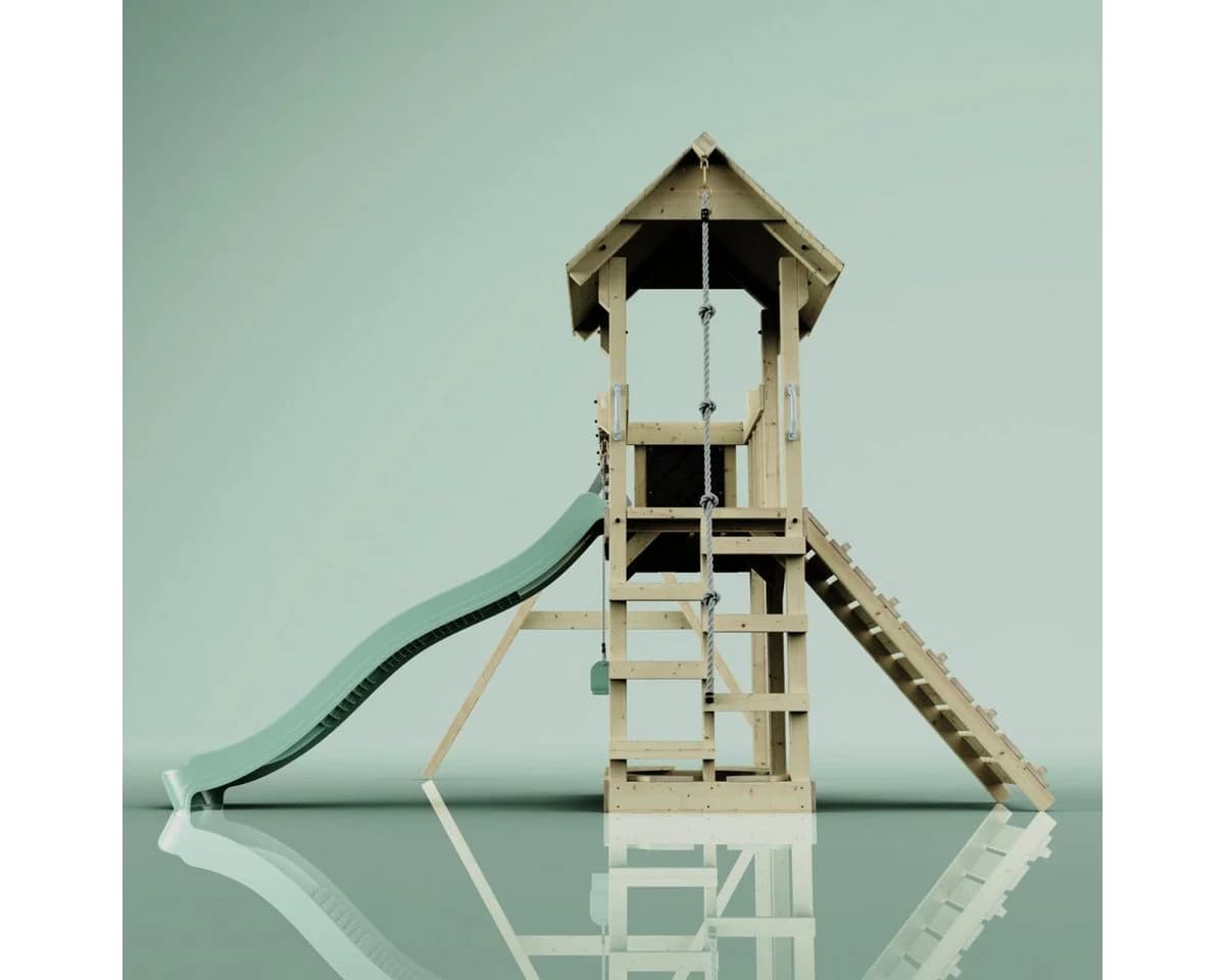 OutdoorToys Spielturm Uppsala Holz Grün mit Schaukel & Rutsche - Bild 4