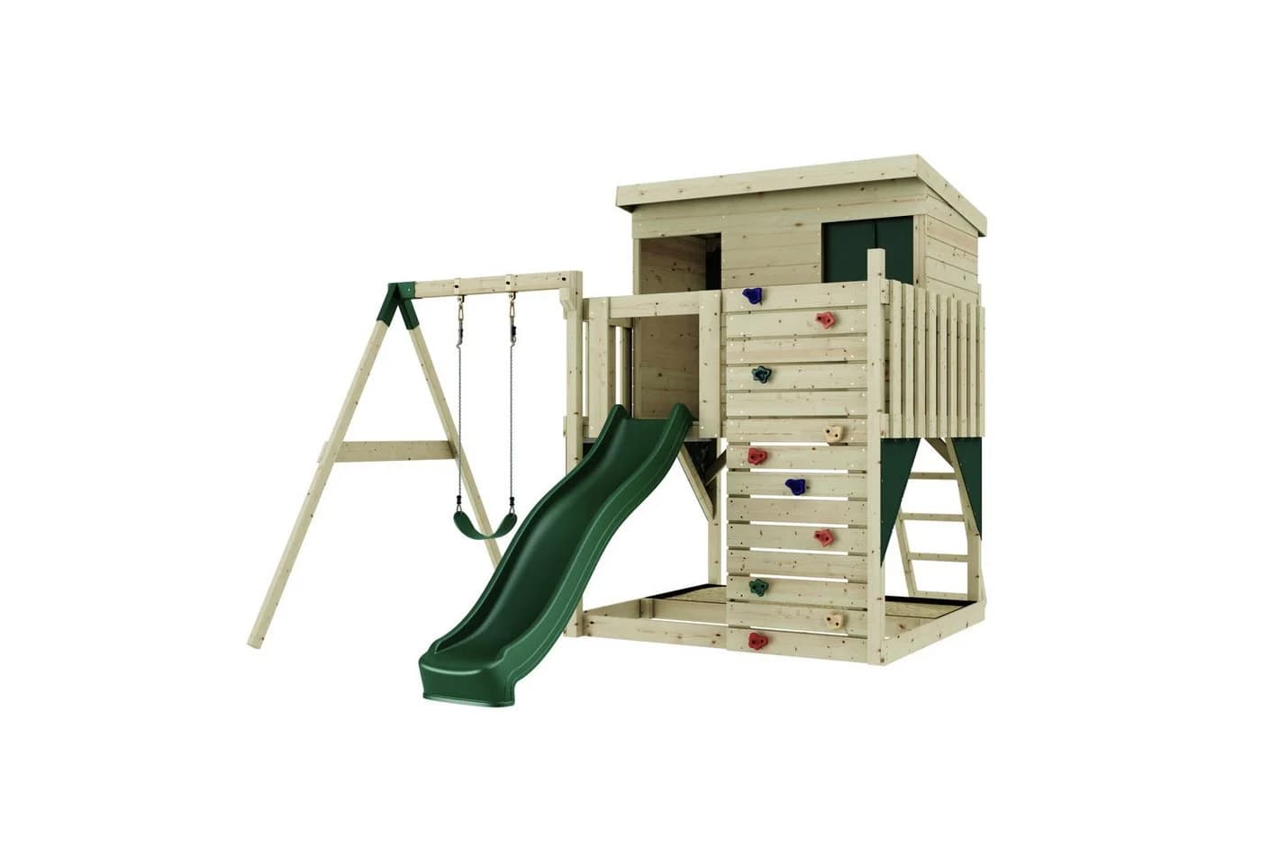 OutdoorToys Spielturm Tjorven Dunkelgrün mit Schaukel & Rutsche - Bild 2