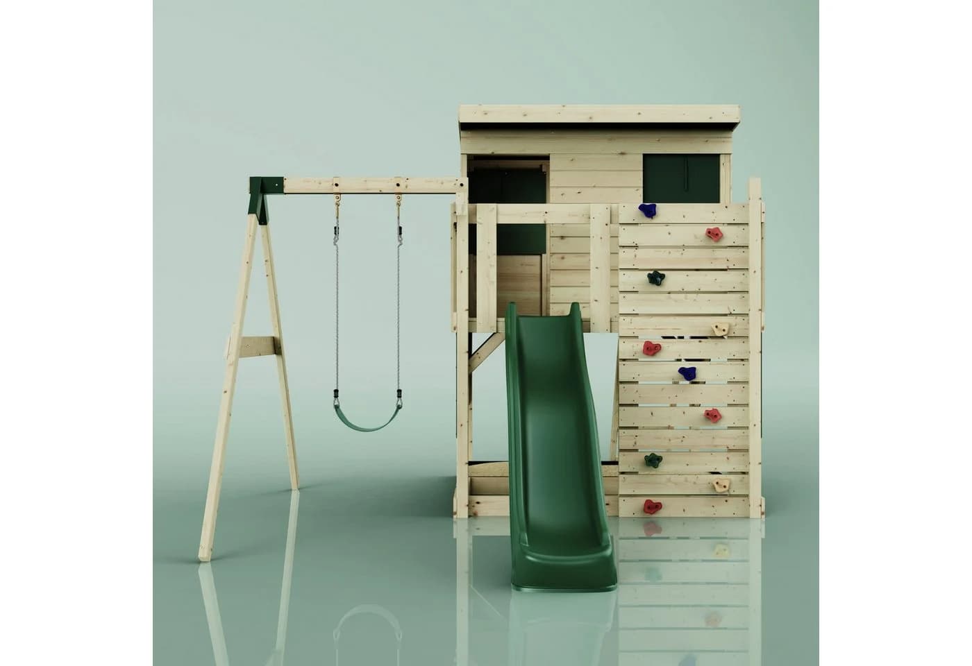 OutdoorToys Spielturm Tjorven Dunkelgrün mit Schaukel & Rutsche - Bild 3