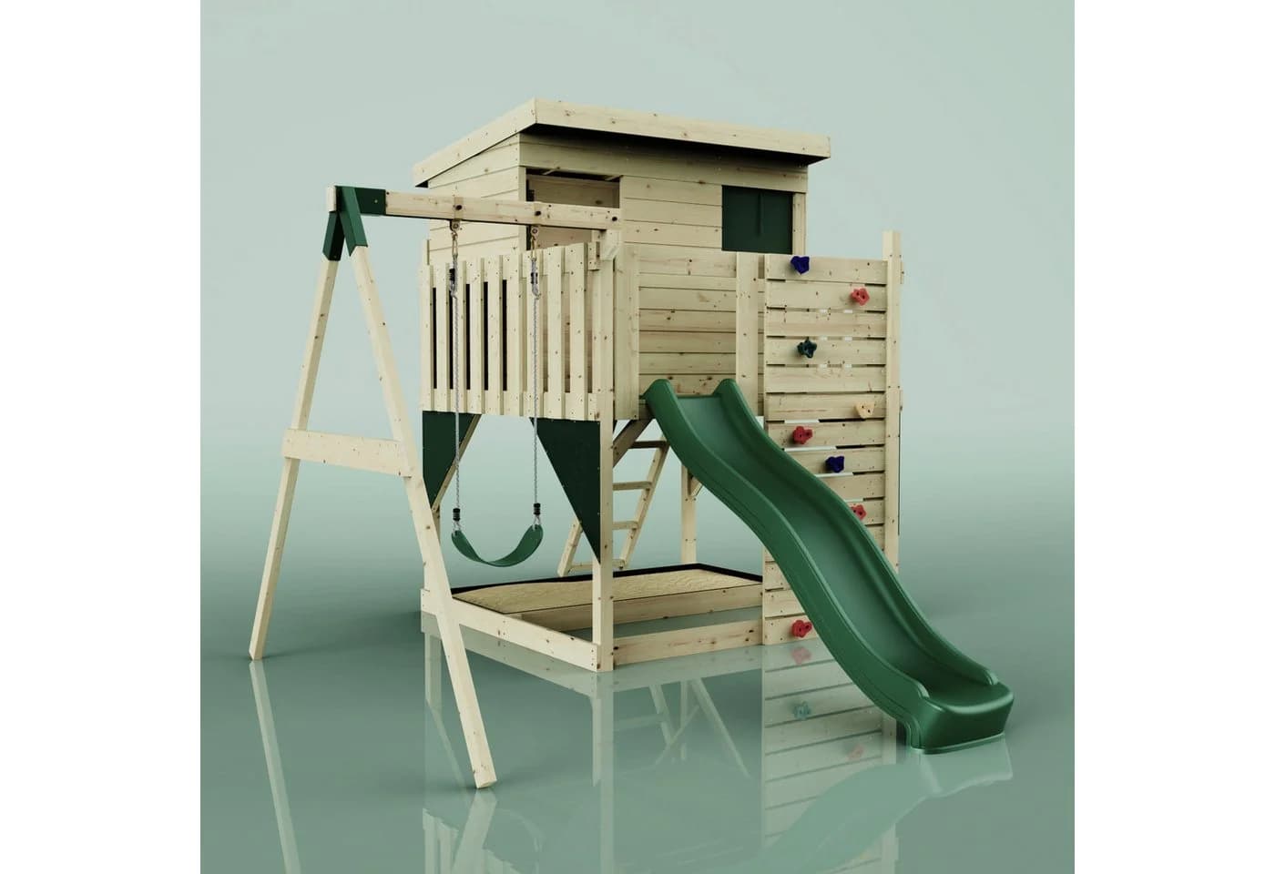 OutdoorToys Spielturm Tjorven Dunkelgrün mit Schaukel & Rutsche - Bild 5